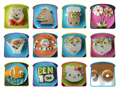 cute characters cut from sandwich fixins