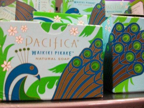 A peacock pattern on soap packaging