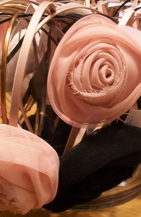 Fabric roses on hair accessories