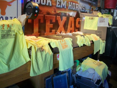 Many, many drying tees - waiting for takers at the dirty dog